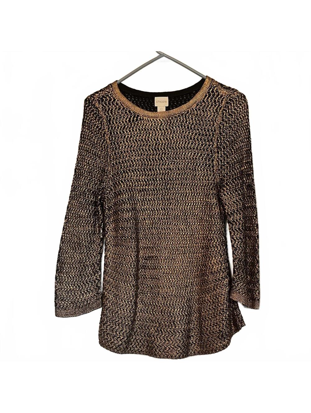 Chico's Metallic Knit Sweater in Black and Gold